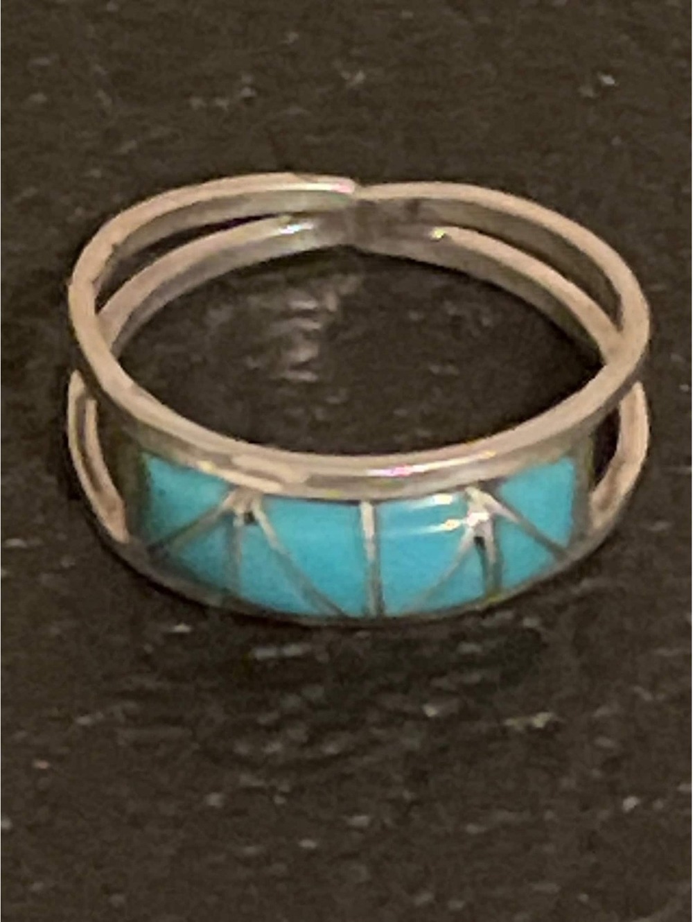 Zuni handmade cluster turquoise sterling silver inlay ring size 6